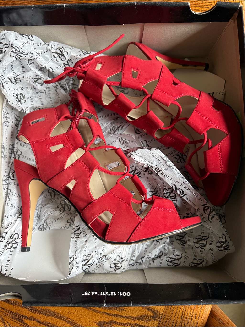 Rock & Republic Red Lace-Up Cutout High Heel Sandals